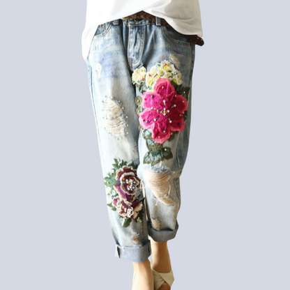 Floral Embroidery Denim Jeans