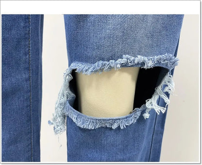 Wide Leg Denim Holes Pocket Jeans